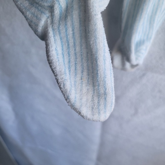 vintage baby sleeper baseball style stripes clown face on feet medium white blue - Picture 9 of 9